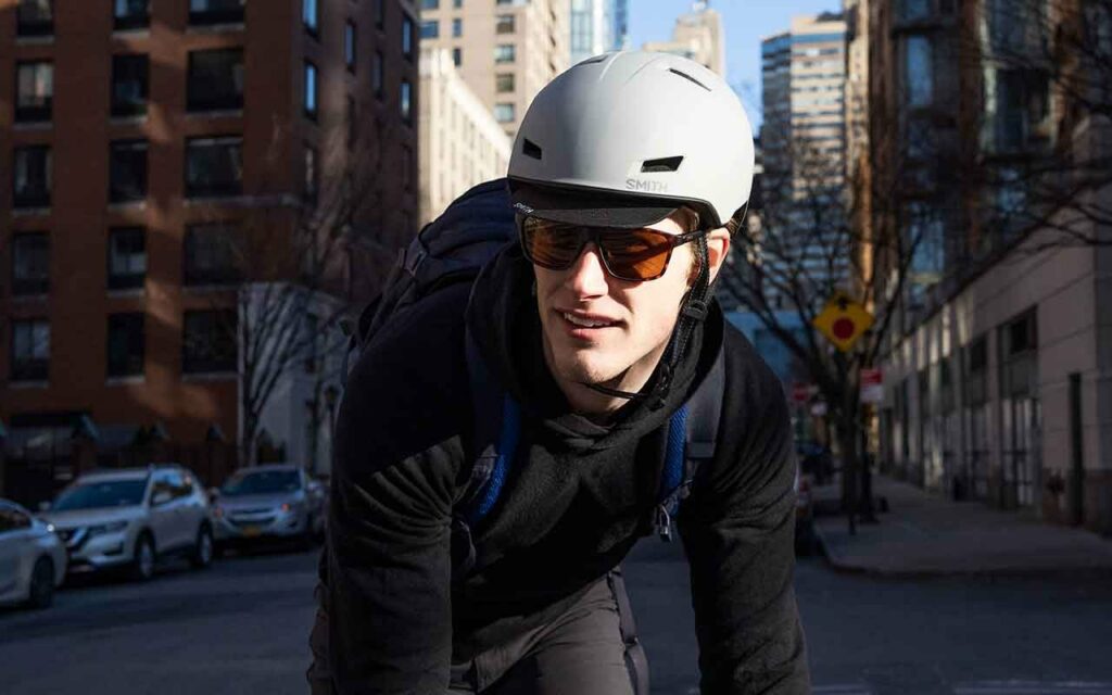 Kevin Hubsmith rides his bike in New York City